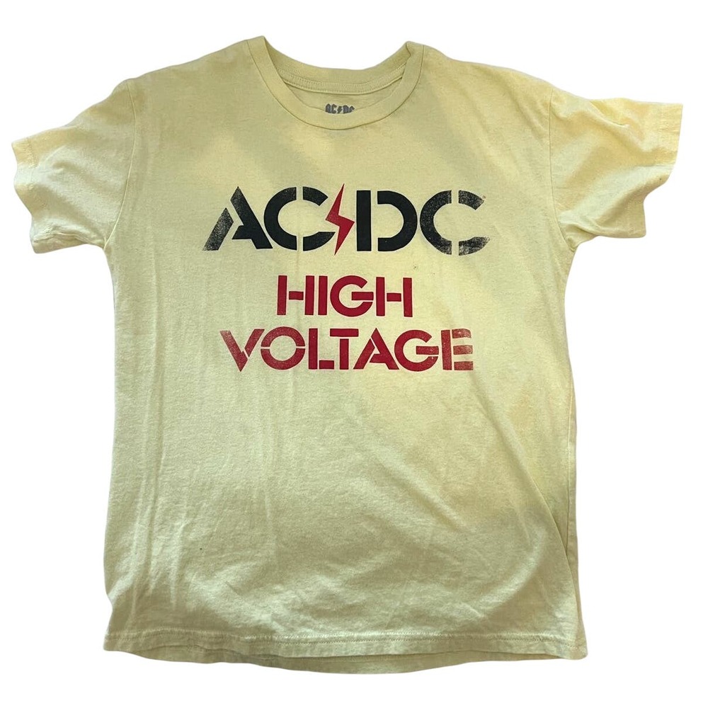 AC/DC High Voltage Graphic Tee Yellow Womans Sz Medium